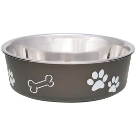 Stainless Steel & Espresso Dish with Rubber Base - Medium - 6.75" Diameter