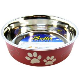 Stainless Steel & Merlot Dish with Rubber Base - Medium - 6.75" Diameter