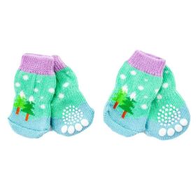 4 Pcs Green Blue Christmas Dog Knitted Pet Socks Cartoon Cute Puppy
