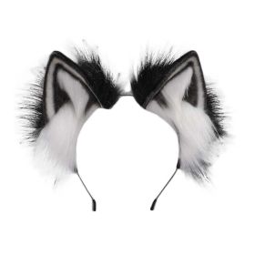 Black Plush Cat Ears Hairband Cosplay Fluffy Dog Fox Animal Ears