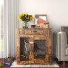 Furniture Style Dog Crate End Table with Drawer;  Pet Kennels with Double Doors