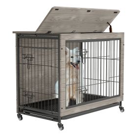 Dog Crate Furniture , 38'' Heavy Duty Wooden Dog Kennel with Double Doors