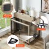 Furniture Style Dog Crate Side Table With Rotatable Feeding Bowl, Wheels