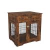 Furniture Style Dog Crate End Table with Drawer;  Pet Kennels with Double Doors