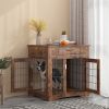 Furniture Style Dog Crate End Table with Drawer;  Pet Kennels with Double Doors