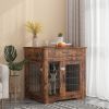 Furniture Style Dog Crate End Table with Drawer;  Pet Kennels with Double Doors