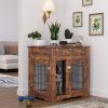Furniture Style Dog Crate End Table with Drawer;  Pet Kennels with Double Doors