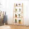 58 Inch 4-Tier Bamboo Ladder Bookshelf