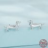 S925 Silver Sausage Dog Ear Stud And Ring Jewelry Set Cute Animal Argent  Ring