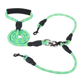 Double Dogs Leash No-Tangle Dogs Lead Reflective Dogs Walking Leash w/ Swivel (Color: Green)