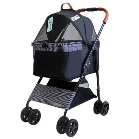 Portable Pet Stroller Dog Travel Cart Pram Shockproof Detachable Strolling Cart (Color: black)