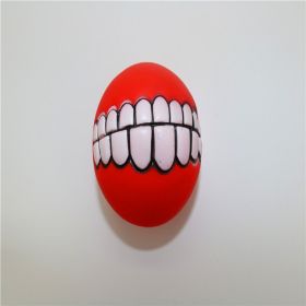 Pet Squeaky Ball Interactive Chewing Toy with Funny Large Teeth Design (Color: Red)