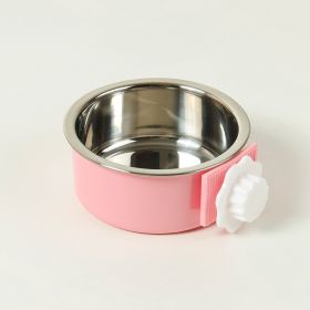Removable Hanging Food Stainless Steel Water Bowl Cage Bowl for Dogs (Color: pink)