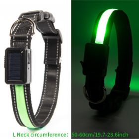 Solar And USB Rechargeable Light Up Pet Collar  For Night Walking (Color: Fluorescent Green, size: L)