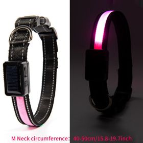 Solar And USB Rechargeable Light Up Pet Collar  For Night Walking (Color: pink, size: M)