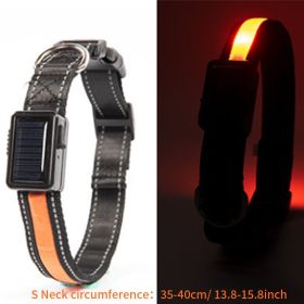Solar And USB Rechargeable Light Up Pet Collar  For Night Walking (Color: Orange, size: S)