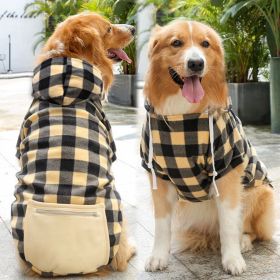 Plaid Dog Hoodie Pet Clothes Sweaters with Hat and Pocket  Plaid S-M (colour: Zipper pocket coat beige black, size: M (chest circumference 42, back length 30cm))