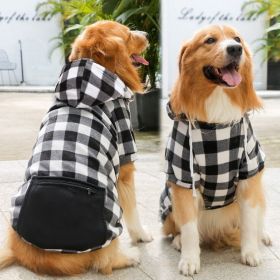 Plaid Dog Hoodie Pet Clothes Sweaters with Hat and Pocket  Plaid S-M (colour: Zipper pocket coat black and white, size: L (chest circumference 47, back length 35cm))