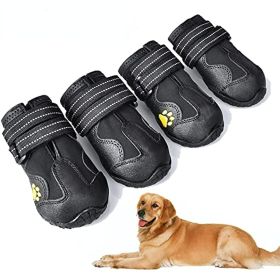 Dog Boots; Waterproof Dog Booties with Reflective Rugged Anti-Slip Sole (Color: black, size: Size 6)