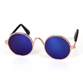 Pet Sunglasses Dog Cat Vintage Round Reflection Glasses for Photos Props (Color: Blue)