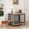 Furniture Style Dog Crate Side Table on Wheels with Double Doors and Lift