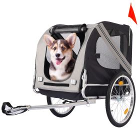Dog Bike Trailer, Breathable Mesh Dog Cart, 3 Entrances, Folding Carrier Wagon (Color: grey)