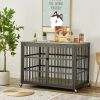 Furniture style dog crate wrought iron frame door with side openings, Grey,