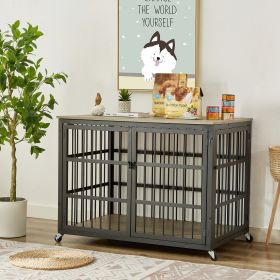 Furniture style dog crate wrought iron frame door with side openings, Grey, (Color: grey)