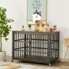 Furniture style dog crate wrought iron frame door with side openings, Grey,