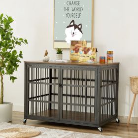 Furniture style dog crate wrought iron frame door with side openings, Grey, (Color: Rustic Brown)