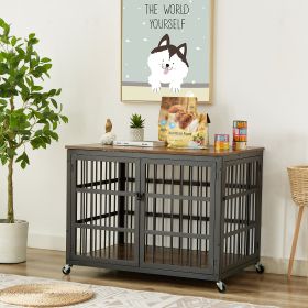 Dog crate wrought iron- side openings-38.4''W x 27.7''D x 30.2''H (Color: Rustic Brown)