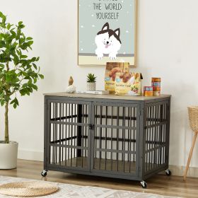 Dog crate wrought iron- side openings-38.4''W x 27.7''D x 30.2''H (Color: grey)