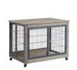 Furniture Style Dog Crate Side Table on Wheels with Double Doors and Lift