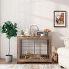 Furniture Style Dog Crate Side Table on Wheels with Double Doors and Lift