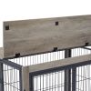 Furniture Style Dog Crate Side Table on Wheels with Double Doors and Lift