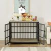 Furniture style dog crate wrought iron frame door with side openings, Grey,