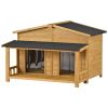 Large Wooden Dog House Outdoor & Indoor Dog Crate;Cabin Style,with porch,2 Doors