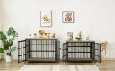 Furniture style dog crate wrought iron frame door with side openings, Grey,
