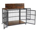 Furniture style dog crate wrought iron frame door with side openings, Grey,
