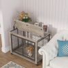 Furniture Style Dog Crate Side Table on Wheels with Double Doors and Lift