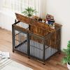 Furniture dog crate sliding iron door dog crate with mat.
