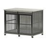 Furniture dog crate sliding iron door dog crate with mat.