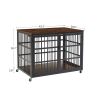 Furniture style dog crate wrought iron frame door with side openings, Grey,