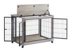 Furniture Style Dog Crate Side Table on Wheels with Double Doors and Lift