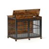 Furniture dog crate sliding iron door dog crate with mat.