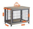Furniture Style Dog Crate Side Table on Wheels with Double Doors and Lift
