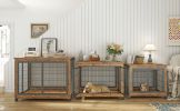 Furniture Style Dog Crate Side Table on Wheels with Double Doors and Lift