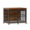 Furniture dog crate sliding iron door dog crate with mat.
